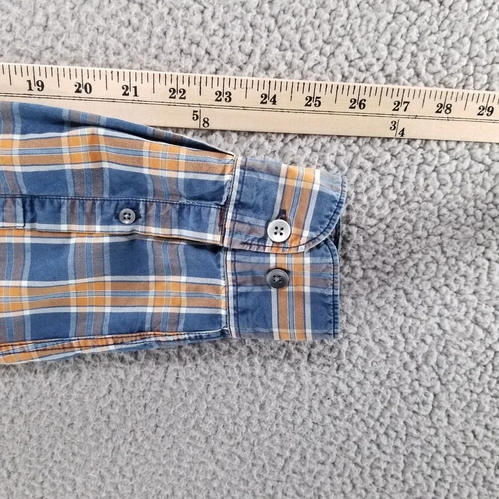 32 Bar Blues Shirt Mens Blue Orange Plaid Long Sleeve Button Down Chest Pockets